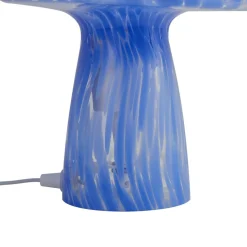 Lindby Hubi bordlampe, blå, glas, Ø 22 cm, svampeform
