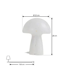 Lindby Hubi bordlampe, hvid, glas, Ø 22 cm, svampeform