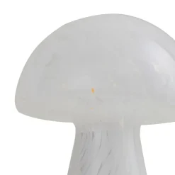 Lindby Hubi bordlampe, hvid, glas, Ø 22 cm, svampeform