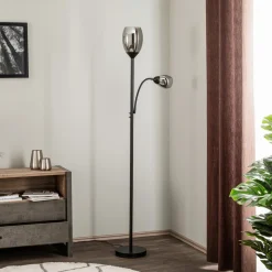 Lindby Irmino gulvlampe med røgfarvede glasskærme