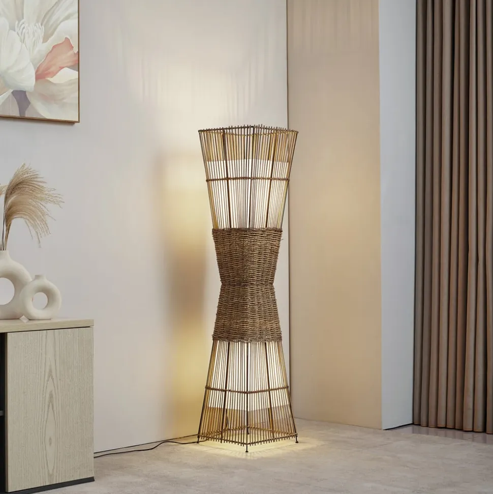 Lindby Jacinto gulvlampe, bambus, hamp, højde 130 cm