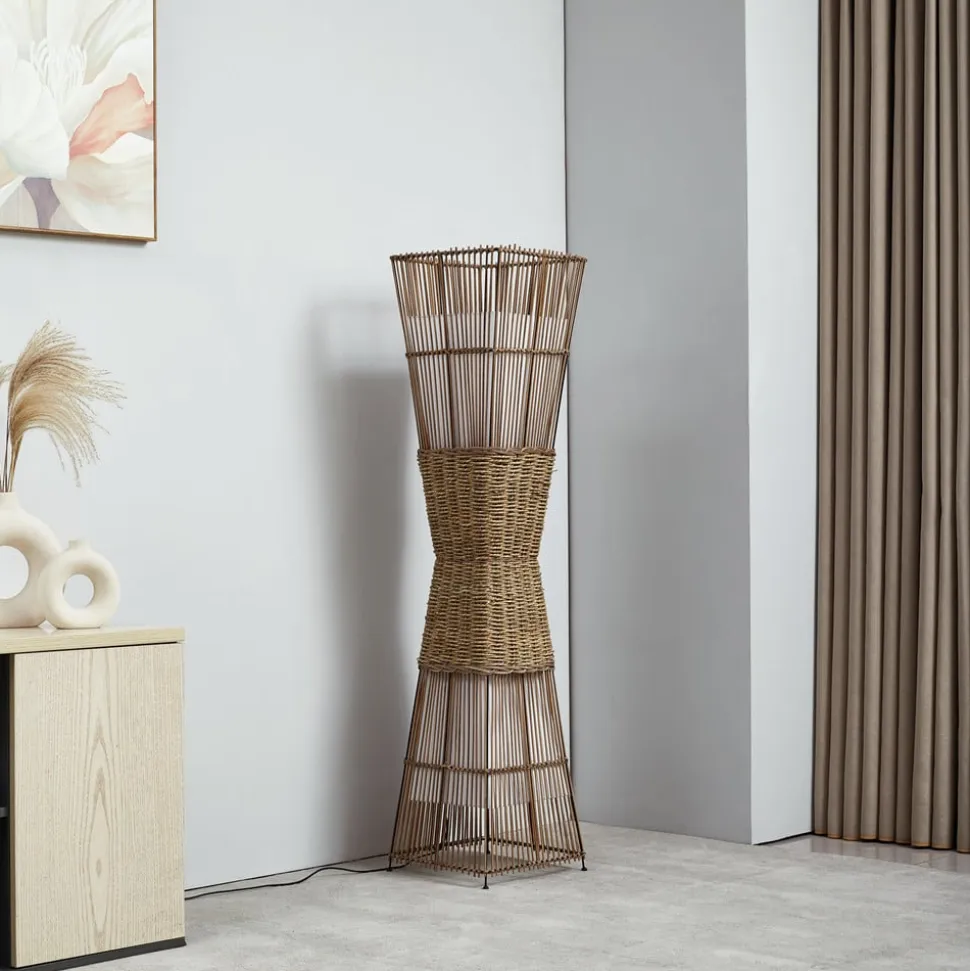 Lindby Jacinto gulvlampe, bambus, hamp, højde 130 cm