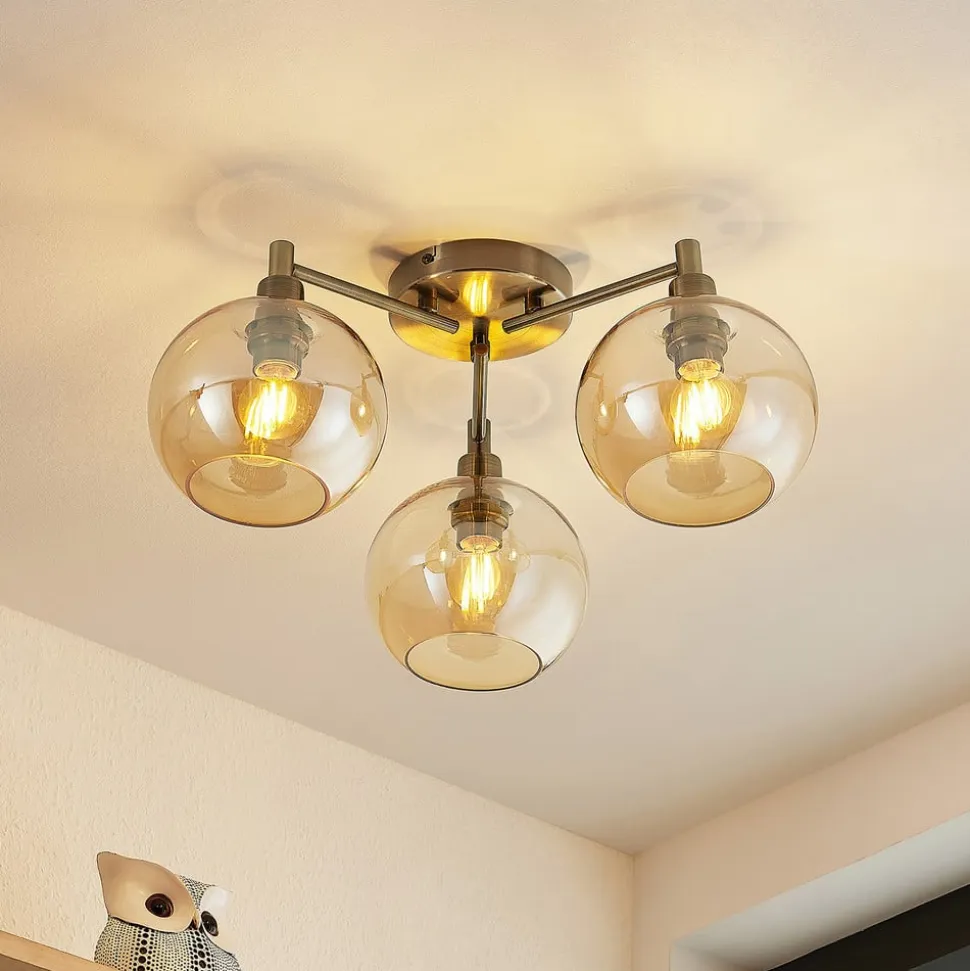 Lindby Jemissa loftlampe, 3 lyskilder, ravgul