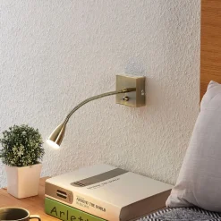 Lindby Jolka LED-læselampe, afbryder, antik messing