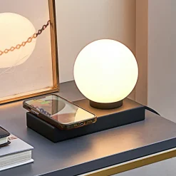 Lindby Junis bordlampe, sort, opladningsfunktion