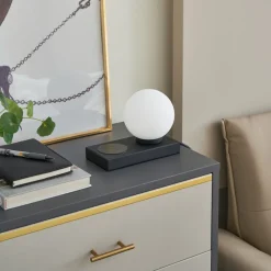 Lindby Junis bordlampe, sort, opladningsfunktion