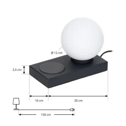 Lindby Junis bordlampe, sort, opladningsfunktion