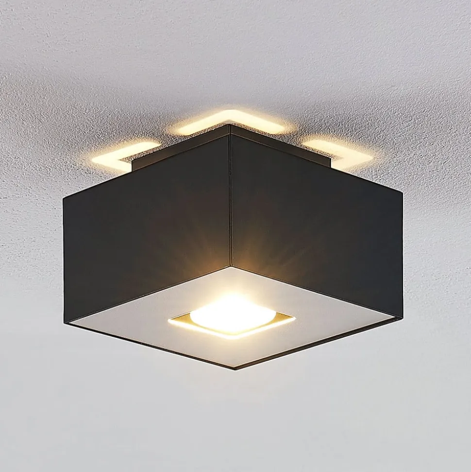 Lindby Kasi loftlampe, sort, 1 lyskilde, 14 x 14cm