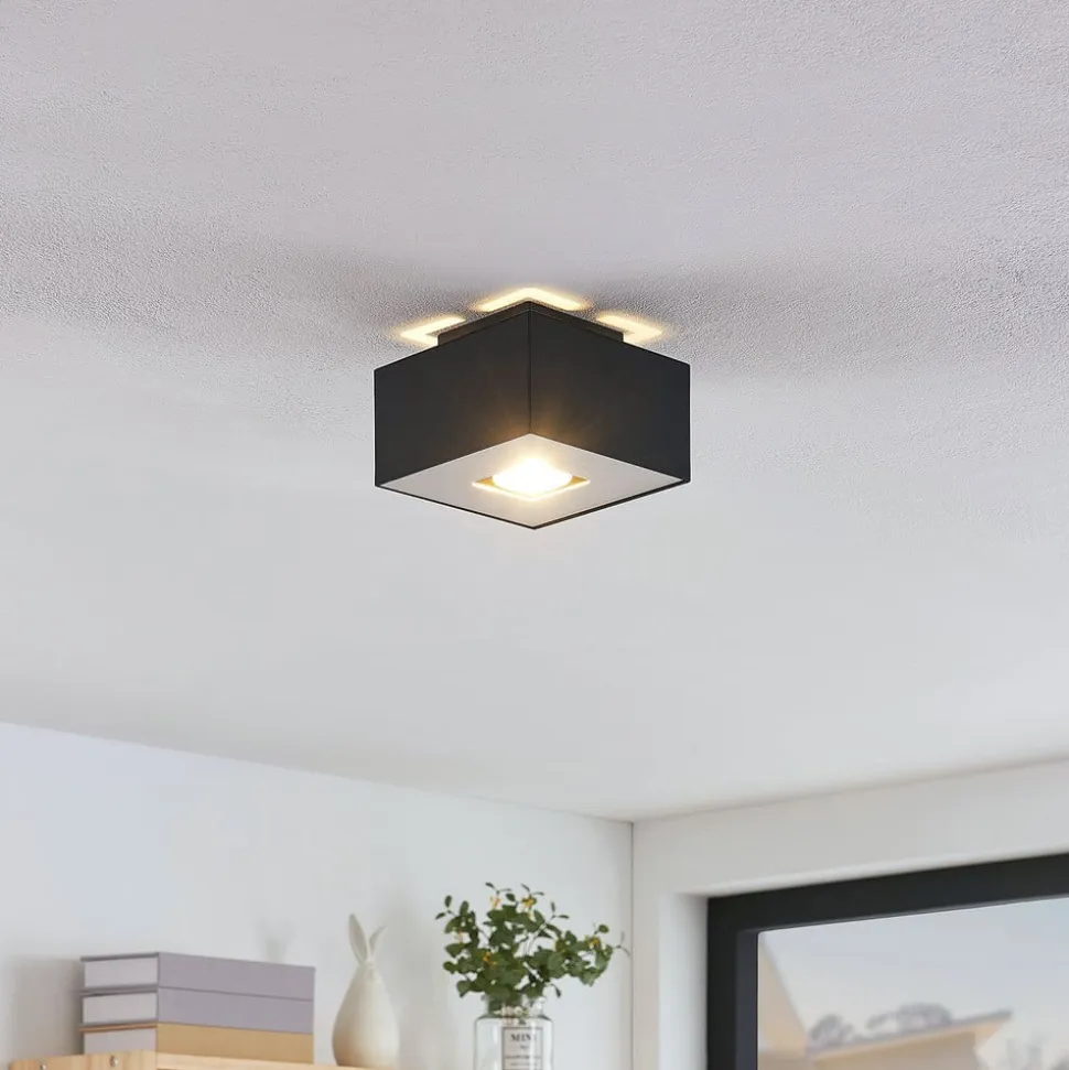 Lindby Kasi loftlampe, sort, 1 lyskilde, 14 x 14cm
