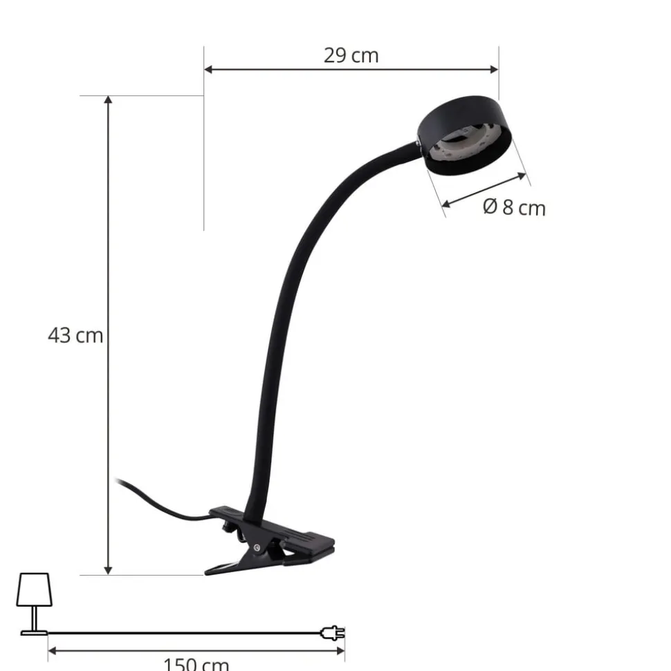 Lindby klemmelampe Jyla sort linse 3000K fleksibel arm GX53