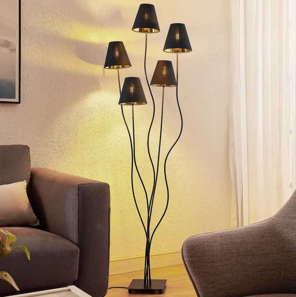 Lindby Komalie gulvlampe, 5 lyskilder, sort