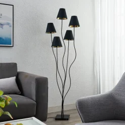 Lindby Komalie gulvlampe, 5 lyskilder, sort