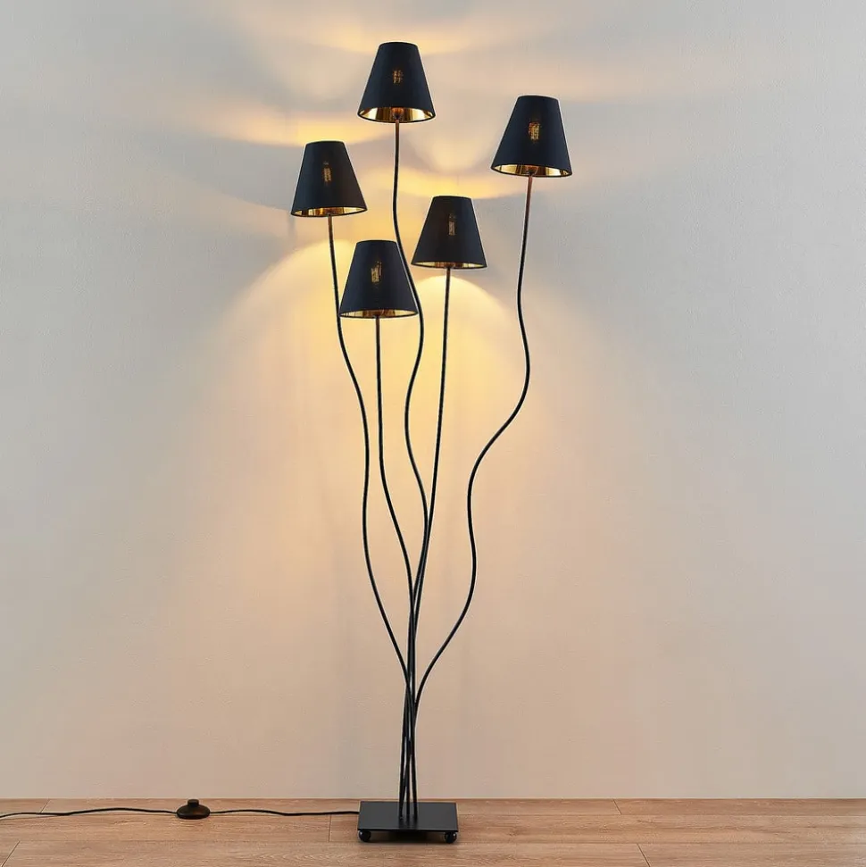 Lindby Komalie gulvlampe, 5 lyskilder, sort