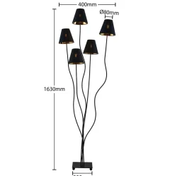 Lindby Komalie gulvlampe, 5 lyskilder, sort