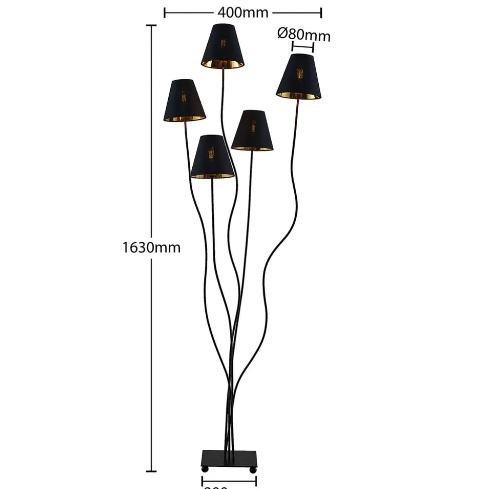 Lindby Komalie gulvlampe, 5 lyskilder, sort