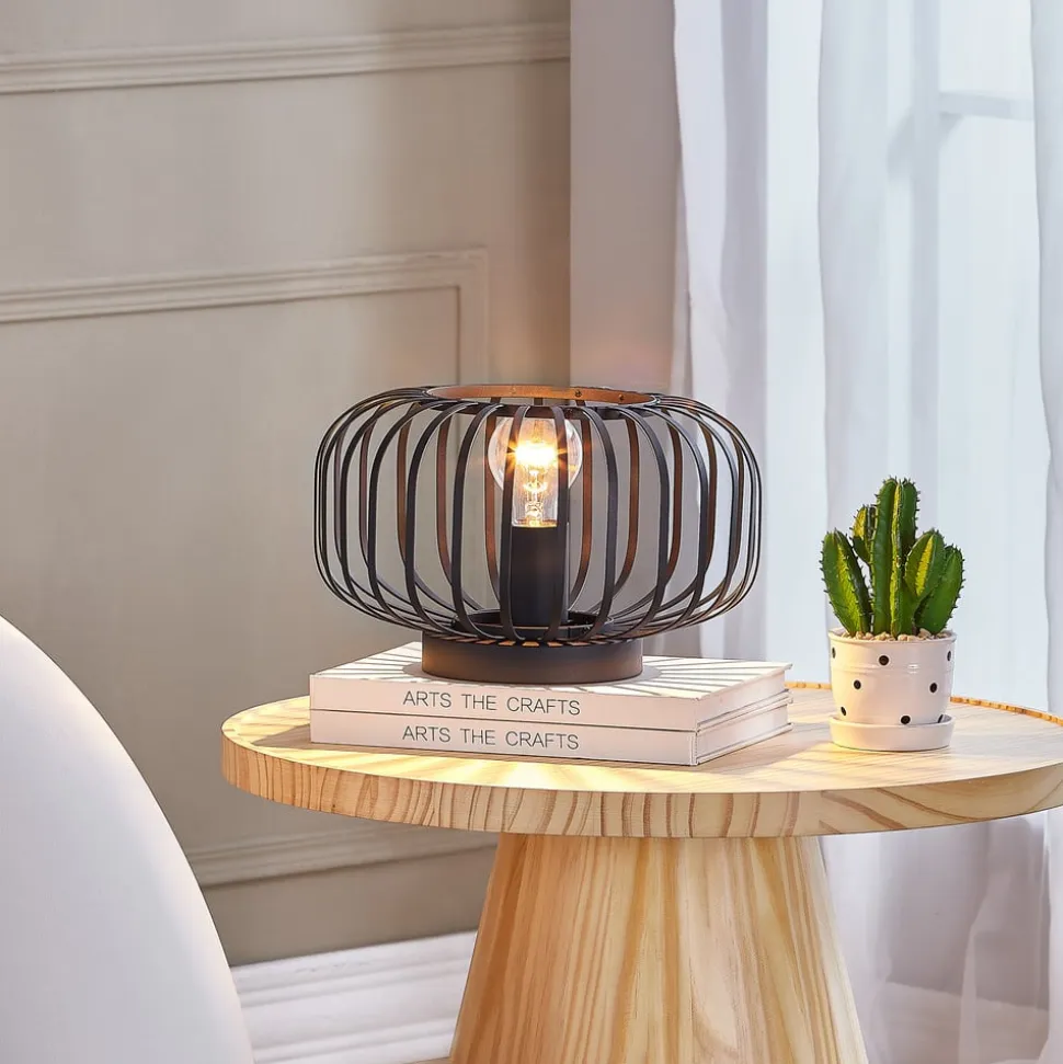Lindby Krish bordlampe i bur-look, sort