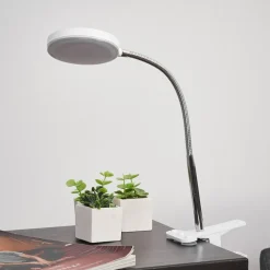 Lindby LED clip-on bordlampe Milow, hvid, metal, 36 cm høj