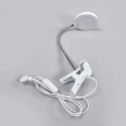 Lindby LED clip-on bordlampe Milow, hvid, metal, 36 cm høj