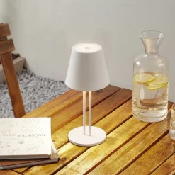 Lindby LED genopladelig bordlampe Janea TWIN, hvid, metal