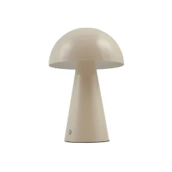 Lindby LED genopladelig bordlampe Nevijo, beige, Ø20cm, USB, dæmper