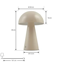 Lindby LED genopladelig bordlampe Nevijo, beige, Ø20cm, USB, dæmper