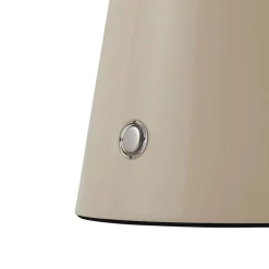 Lindby LED genopladelig bordlampe Nevijo, beige, Ø20cm, USB, dæmper
