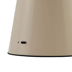 Lindby LED genopladelig bordlampe Nevijo, beige, Ø20cm, USB, dæmper