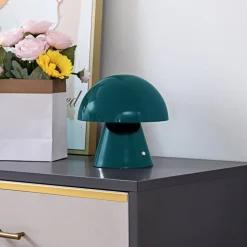 Lindby LED genopladelig bordlampe Nevijo, petrol, Ø18cm, USB, dæmper