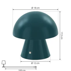 Lindby LED genopladelig bordlampe Nevijo, petrol, Ø18cm, USB, dæmper