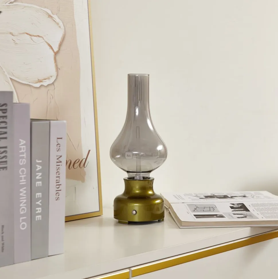 Lindby LED genopladelig bordlampe Maxentius, grøn, glas, dæmper