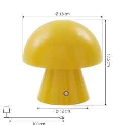 Lindby LED genopladelig bordlampe Nevijo, gul, Ø18cm, USB, dæmper