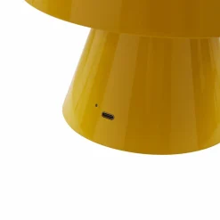 Lindby LED genopladelig bordlampe Nevijo, gul, Ø18cm, USB, dæmper