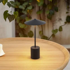 Lindby LED genopladelig bordlampe Ayva, sort, aluminium, IP44