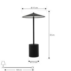 Lindby LED genopladelig bordlampe Ayva, sort, aluminium, IP44