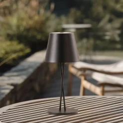 Lindby LED genopladelig bordlampe Janea CROSS, sort, metal