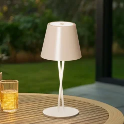 Lindby LED genopladelig bordlampe Janea, CROSS, beige, metal