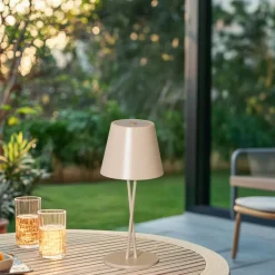 Lindby LED genopladelig bordlampe Janea, CROSS, beige, metal