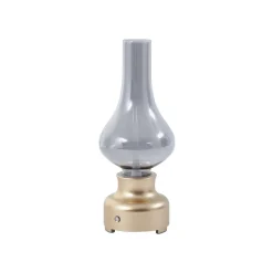 Lindby LED genopladelig bordlampe Maxentius guldfarvet glas dæmper