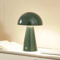 Lindby LED genopladelig bordlampe Nevijo, grøn, Ø20 cm, USB, dæmper