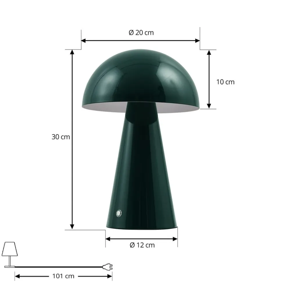Lindby LED genopladelig bordlampe Nevijo, grøn, Ø20 cm, USB, dæmper