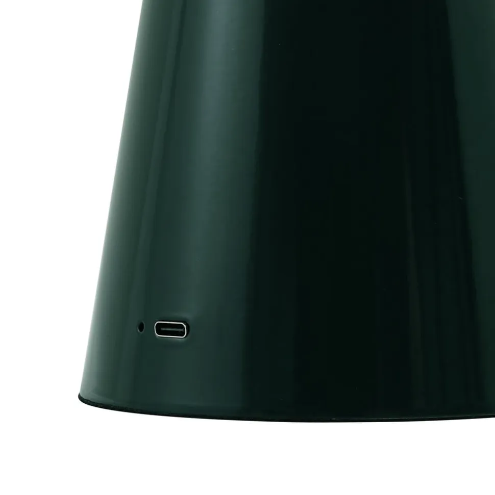Lindby LED genopladelig bordlampe Nevijo, grøn, Ø20 cm, USB, dæmper