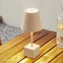 Lindby LED genopladelig bordlampe Janea CUBE, beige, metal