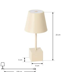 Lindby LED genopladelig bordlampe Janea CUBE, beige, metal