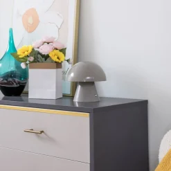 Lindby LED genopladelig bordlampe Nevijo, grå, Ø18cm, USB, dæmper