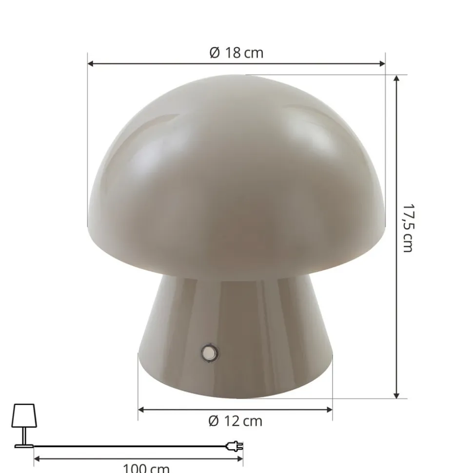 Lindby LED genopladelig bordlampe Nevijo, grå, Ø18cm, USB, dæmper