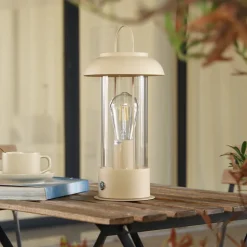 Lindby LED genopladelig bordlampe Yvette, abrikos-beige, IP44, touch