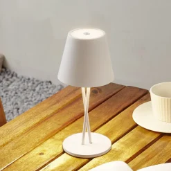 Lindby LED genopladelig bordlampe Janea CROSS, hvid, metal