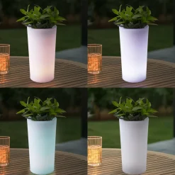 Lindby LED genopladelig blomstervase Florista, RGB, IP54, Ø 12cm, hvid