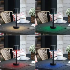 Lindby LED genopladelig lampe Gaja, sort, USB, IP44, RGBW, dæmpbar.