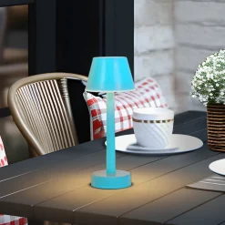 Lindby LED genopladelig lampe Gaja, blå, USB, IP44, RGBW, dæmpbar